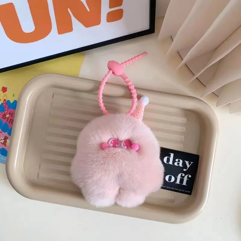 YIZIZAI Imitation Otter Rabbit Fur Ice Cream with Star Eyes Keychain Cute Pendant Hangings Key Ring On Bag Car Key
