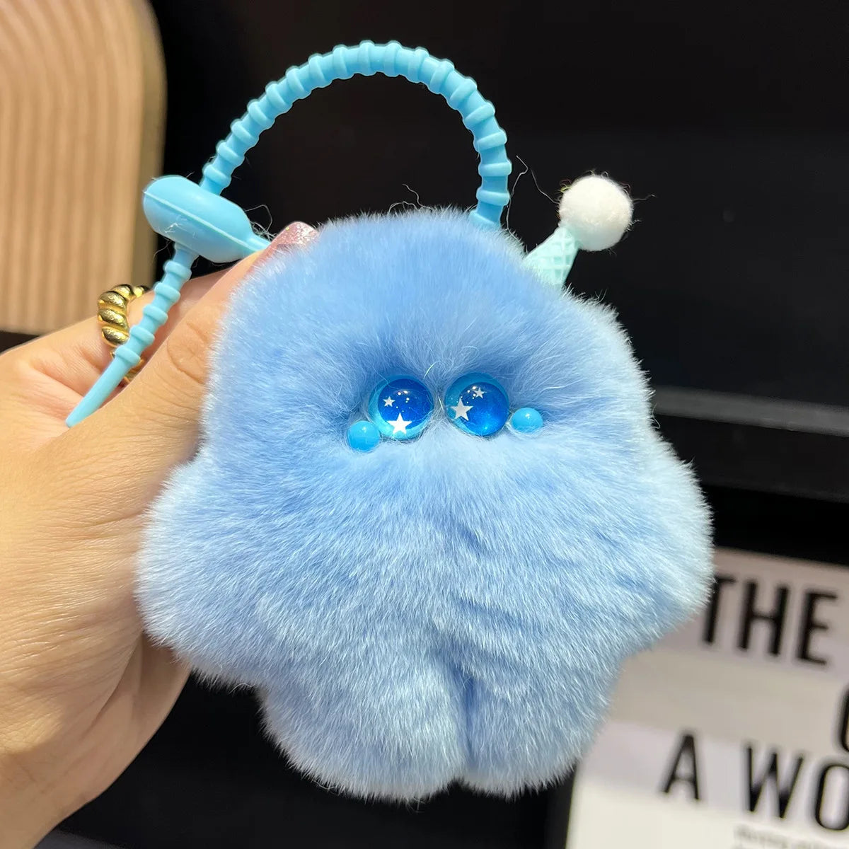 YIZIZAI Imitation Otter Rabbit Fur Ice Cream with Star Eyes Keychain Cute Pendant Hangings Key Ring On Bag Car Key