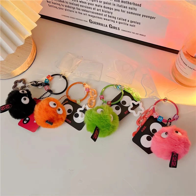Cute Plush Coal Keychain Cartoon Spirit Doll Pendant Keyring for Earphone Case Charm Women Bag Ornaments Car Key Accessories