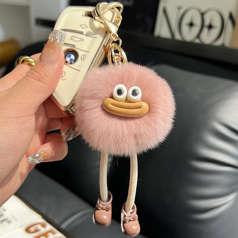 Fluffy Briquette with Shoes Keychain Cute Sausage Mouth Metal Clip Keyring Hanging Backpack Charm for Women & Girls Unique Gift