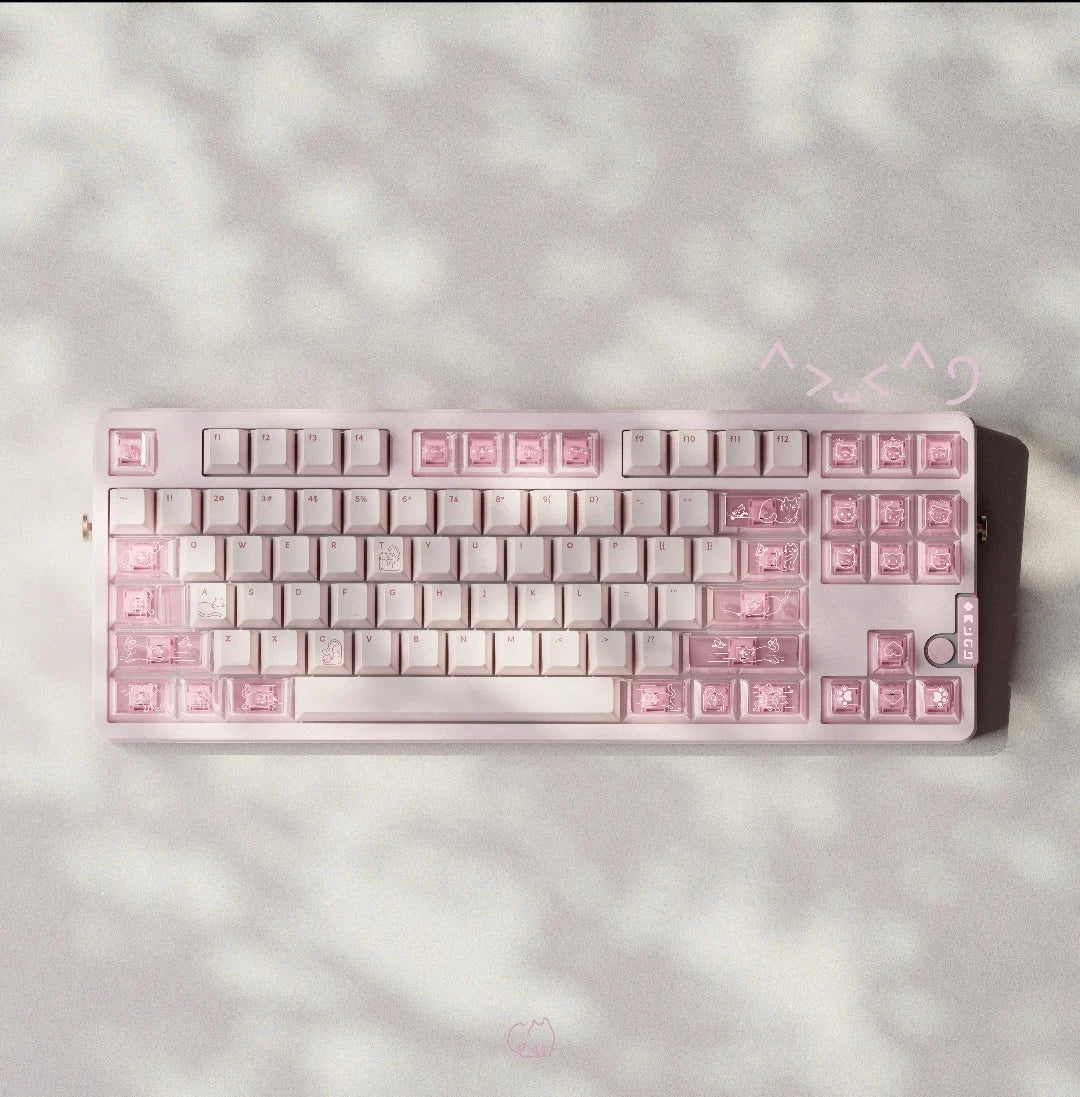 Cat Sauce Theme Pink Keycaps Set PBT PC Keyboard Caps Transparent Cherry Profile Keycaps for Mechanical Keyboard Accessories