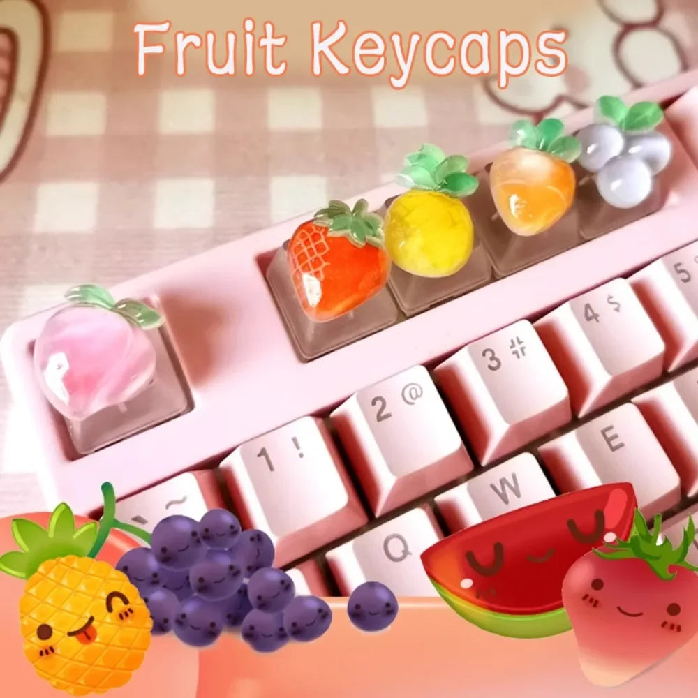 1pc Cute Fruit Transparent Keycap for Cherry Axis Mechanical Keyboard Pink Strawberry Peach ESC Supplement OEM R4 Keycap Gift