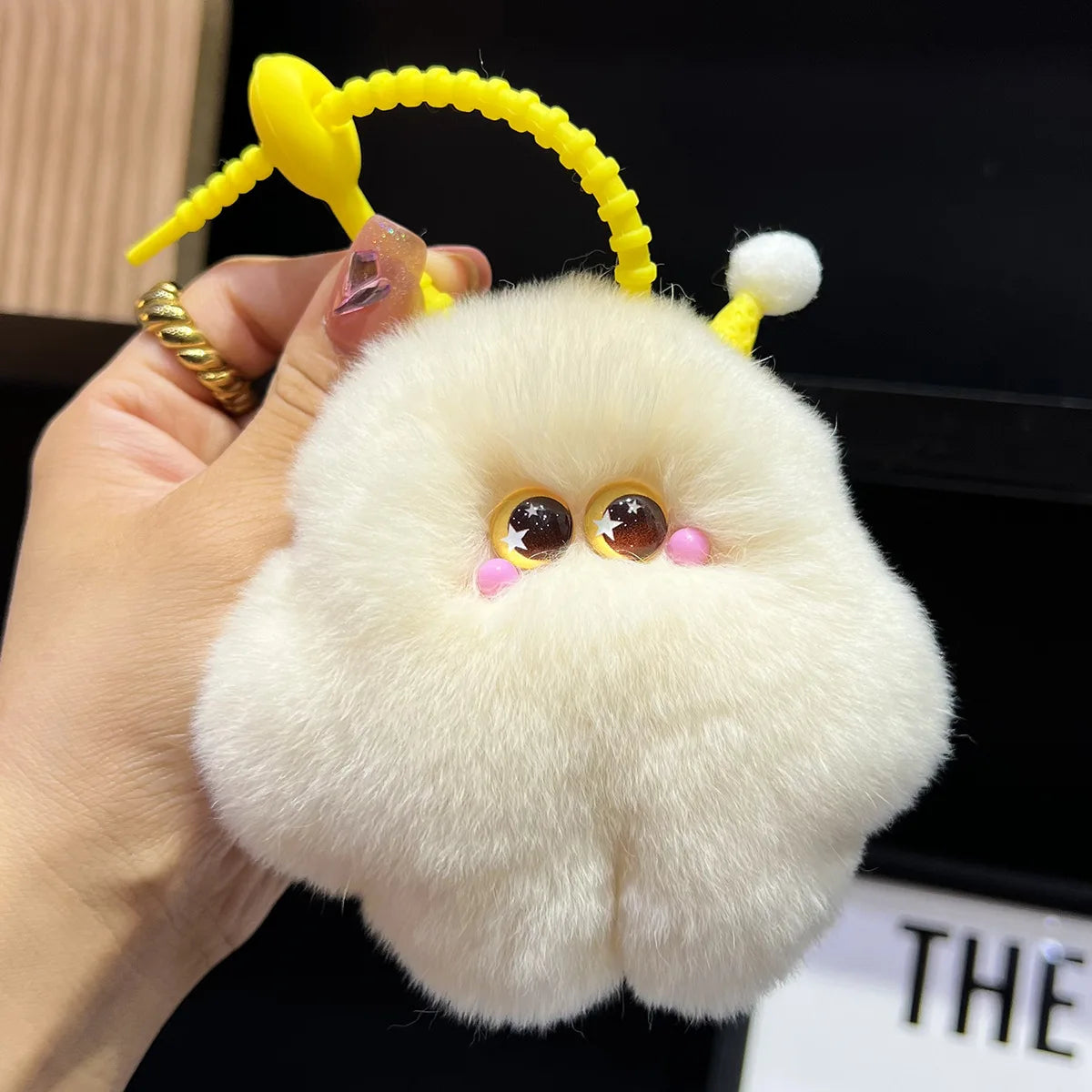 YIZIZAI Imitation Otter Rabbit Fur Ice Cream with Star Eyes Keychain Cute Pendant Hangings Key Ring On Bag Car Key