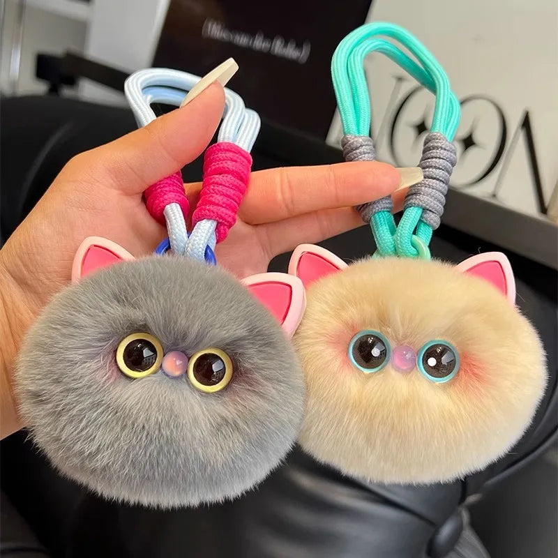 Kawaii Fluffy Plush Cat Keychain - Cute Women's Bag Car Pendant Key Ring Pendant Gift for Cat Lovers Trinket for Girls