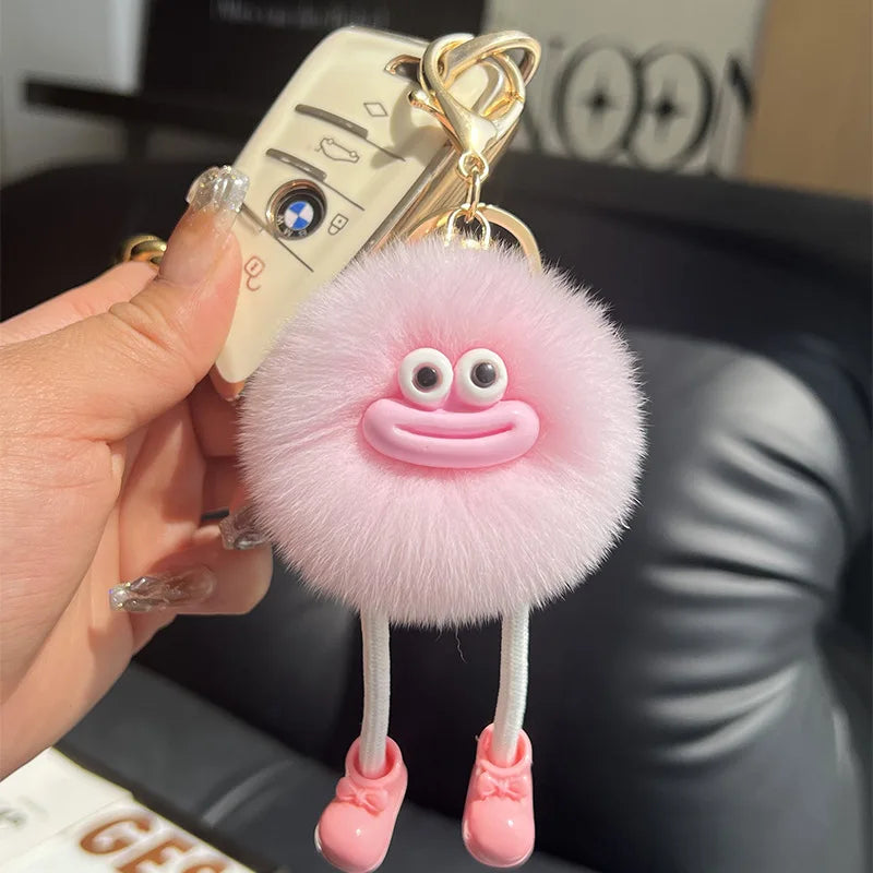 Fluffy Briquette with Shoes Keychain Cute Sausage Mouth Metal Clip Keyring Hanging Backpack Charm for Women & Girls Unique Gift