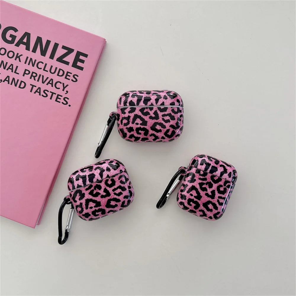 For AirPods 4 Case with Keychain Cute Pink Leopard Pattern Design Wireless Earphone Soft Protective Cover For AirPods 1 2 3 Pro2