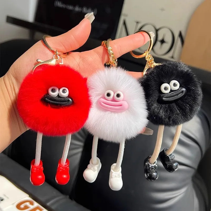 Fluffy Briquette with Shoes Keychain Cute Sausage Mouth Metal Clip Keyring Hanging Backpack Charm for Women & Girls Unique Gift