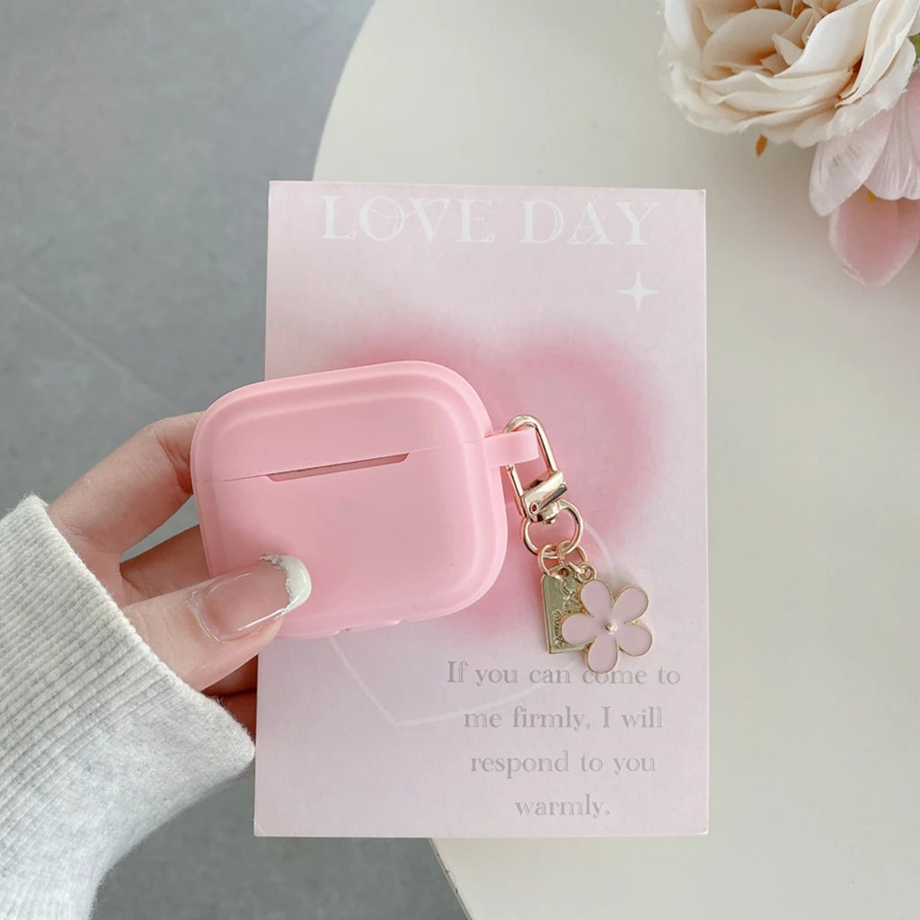 Simple Solid Color Black Pink Silicone Flower Pendant Case Cover for AirPods 1 or 2 3 4 AirPods Pro Pro 2