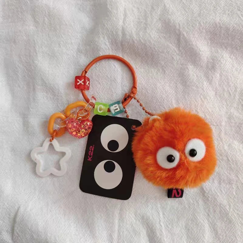 Cute Plush Coal Keychain Cartoon Spirit Doll Pendant Keyring for Earphone Case Charm Women Bag Ornaments Car Key Accessories