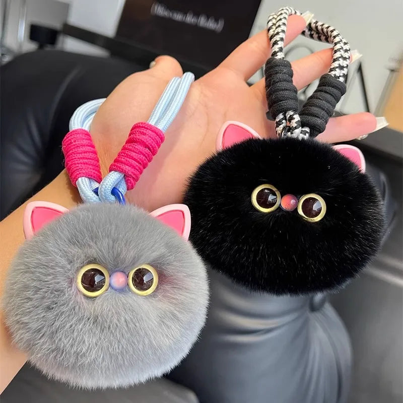Kawaii Fluffy Plush Cat Keychain - Cute Women's Bag Car Pendant Key Ring Pendant Gift for Cat Lovers Trinket for Girls