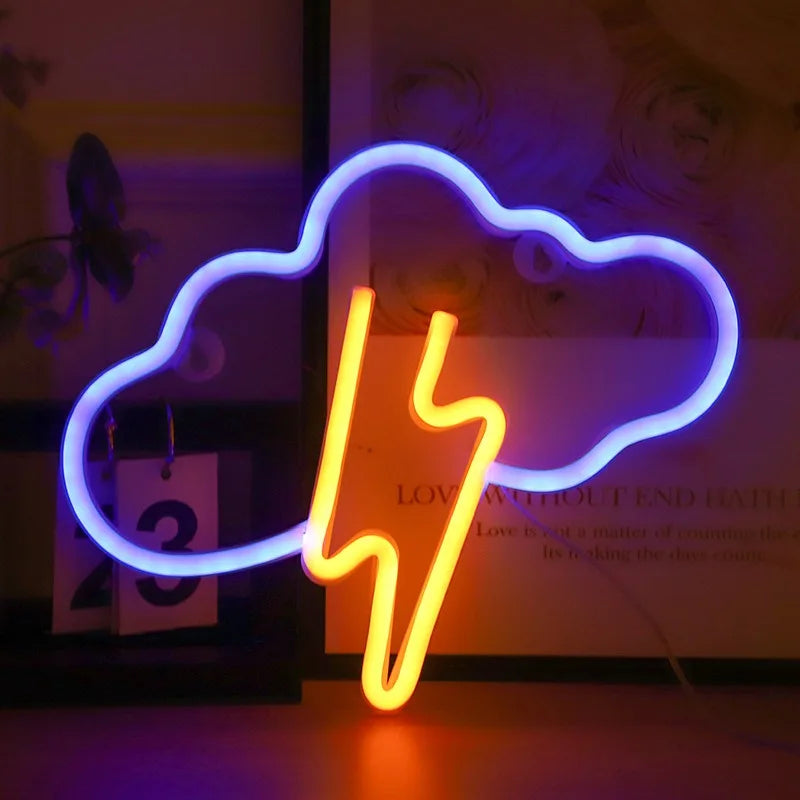 Lightning LED Neon Sign Clouds Night Light Battery/USB Operated for Children's Room Party Birthday Home Bar Gift Decoration