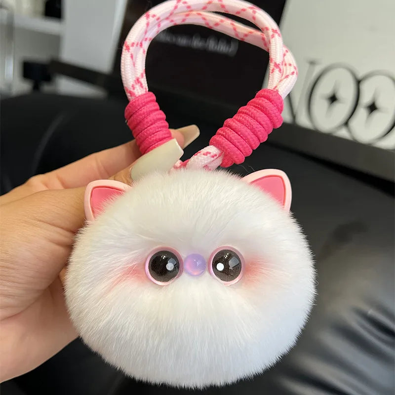 Kawaii Fluffy Plush Cat Keychain - Cute Women's Bag Car Pendant Key Ring Pendant Gift for Cat Lovers Trinket for Girls