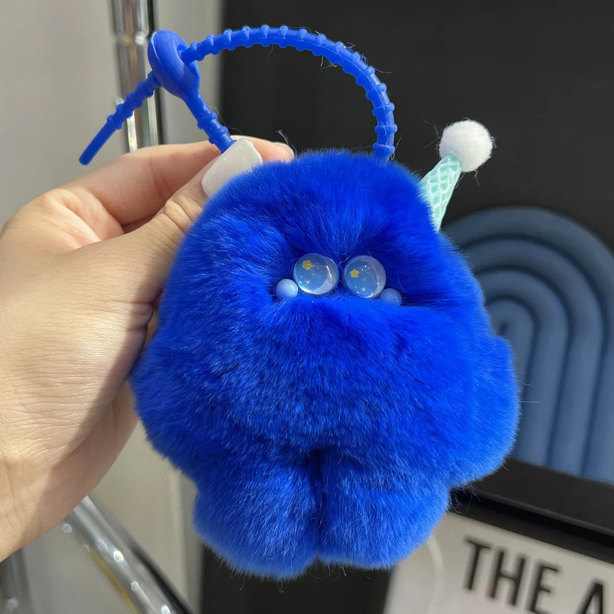YIZIZAI Imitation Otter Rabbit Fur Ice Cream with Star Eyes Keychain Cute Pendant Hangings Key Ring On Bag Car Key